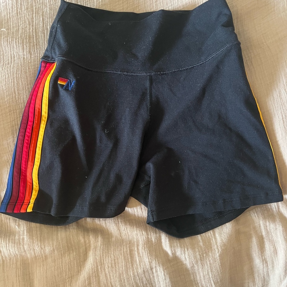 Aviator Nation Black Shorts with Multicolor Stripes
